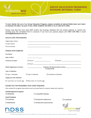 Diabetes WA Group Education Program Booking Referral Form