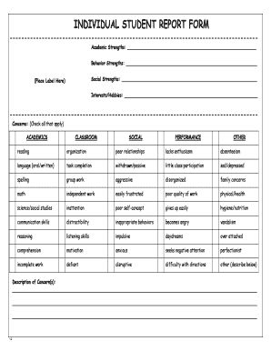 Individual Student Report Form