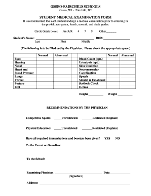 Student Medical Examination Form
