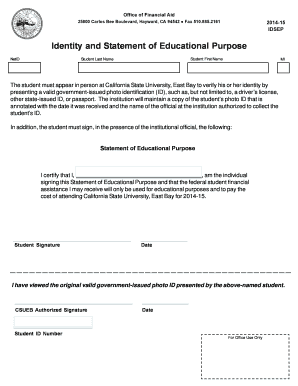 Identity and Statement of Educational Purpose Form
