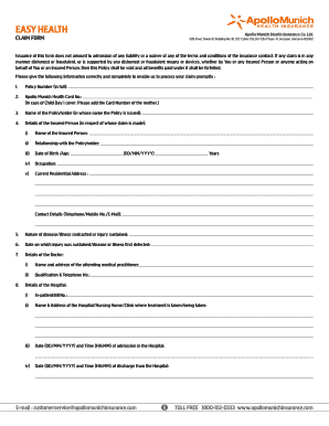 Apollo Munich Health Insurance Claim Form
