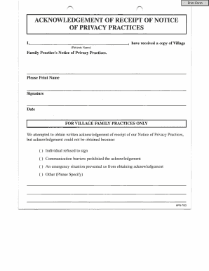 Acknowledgement of Receipt of Privacy Notice