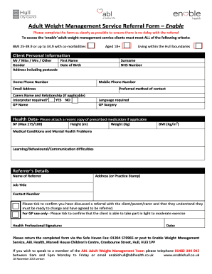 Adult Weight Management Service Referral Form
