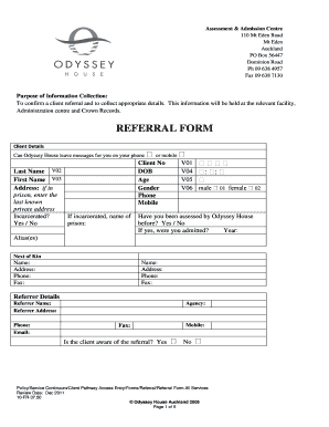 Odyssey House Referral Form