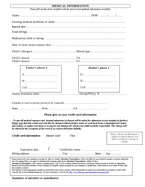 Medical Information Form for Child