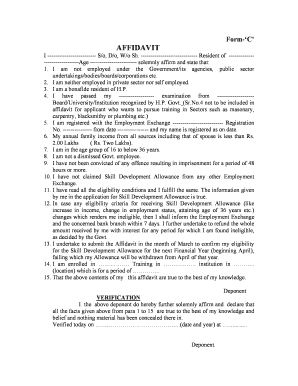Himachal Pradesh Skill Development Allowance Affidavit