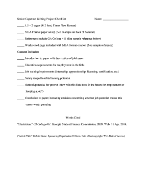 Senior Capstone Writing Project Checklist