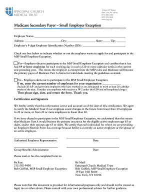 Medicare Secondary Payer Small Employer Exception Form