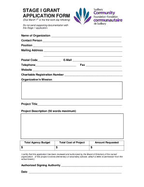 Stage I Grant Application Form