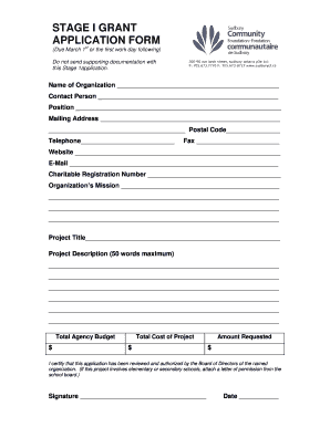 Stage I Grant Application Form