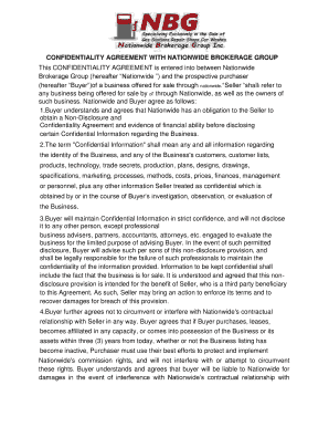 Confidentiality Agreement with Nationwide Brokerage Group