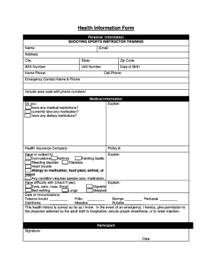 Shooting Sports Instructor Training Health Form
