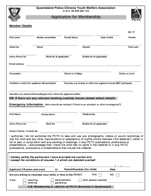 Queensland Police-Citizens Youth Welfare Association Membership Application