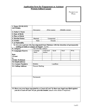 Application Form for Assistant Website Editor (Casual)