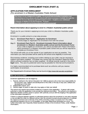 Application for Enrolment in a Western Australian Public School