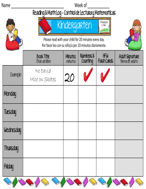 Kindergarten Reading and Math Log