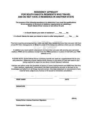 South Dakota Residency Affidavit