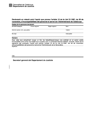 Catalonia Incompatibility Declaration Form