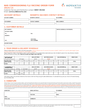 NHS Commissioning Flu Vaccine Order Form