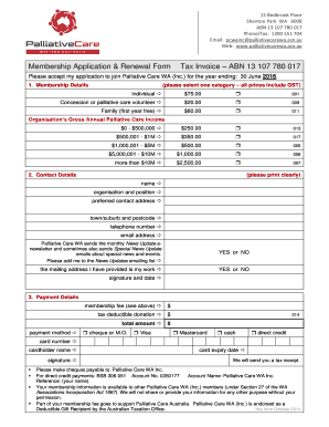 Palliative Care WA Membership Application Form