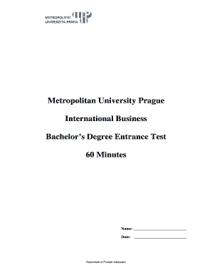 Metropolitan University Prague Entrance Test