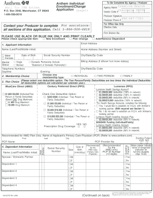 Anthem Blue Cross Health Insurance Application