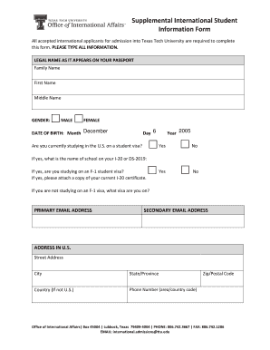 Supplemental International Student Information Form