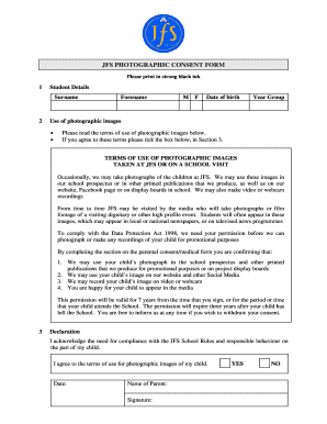 JFS Photographic Consent Form