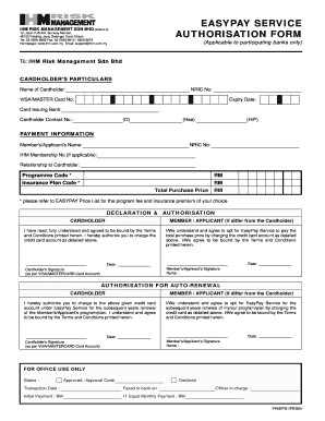 EasyPay Service Authorization Form