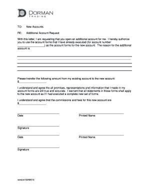 Additional Account Request Letter