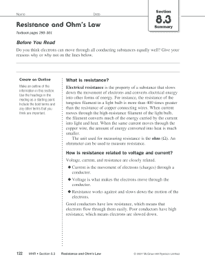 Resistance and Ohm's Law Worksheet