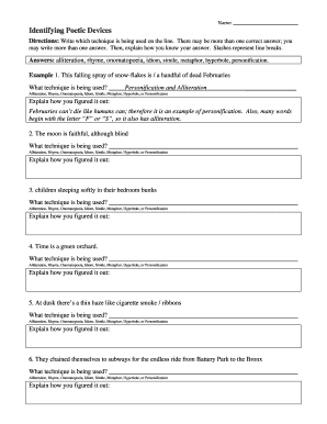 Identifying Poetic Devices Worksheet