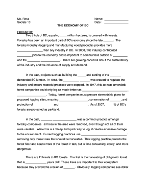 BC Economy Worksheet