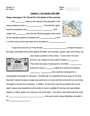 Chapter 5 The Prairies Summary Worksheet