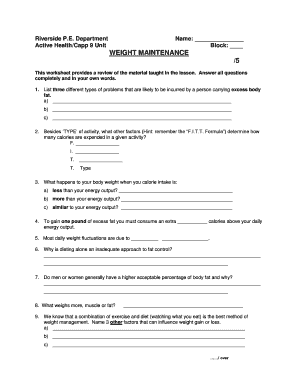 Weight Maintenance Worksheet