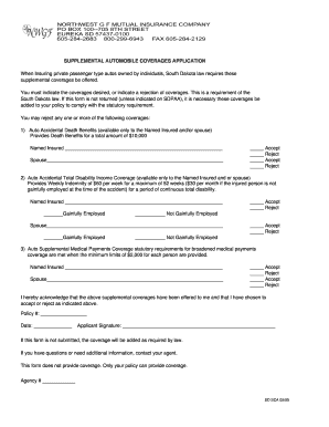 South Dakota Supplemental Automobile Coverages Application