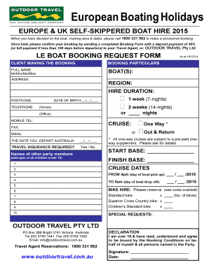 European Boating Holidays Booking Form