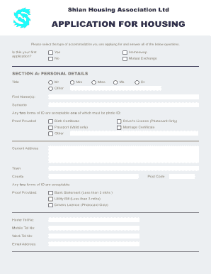 Shian Housing Association Housing Application