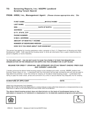 Housing Assistance Tenant Background Check Form