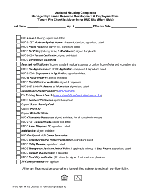 HUD Tenant File Checklist