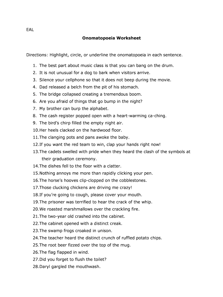 Fillable Online Onomatopoeia Worksheet Fax Email Print - pdfFiller