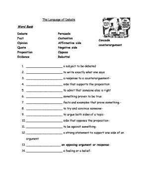 Debate Vocabulary Worksheet