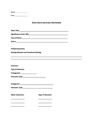 Short Story Summary Worksheet