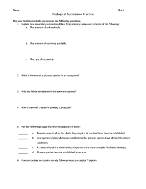 Ecological Succession Practice Worksheet