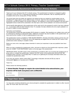ICT in Schools Census 2013 Teacher Questionnaire