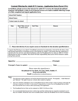 Content Filtering Application Form for Adult ICT Courses