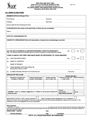 New Zealand Golf Mutual Assistance Plan Claim Form