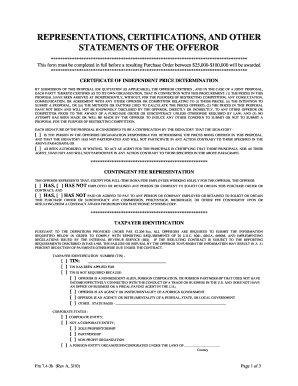 US Federal Purchase Order Representations and Certifications Form