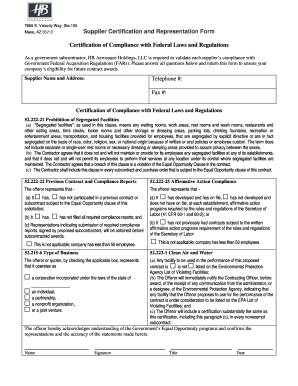 Supplier Certification and Representation Form