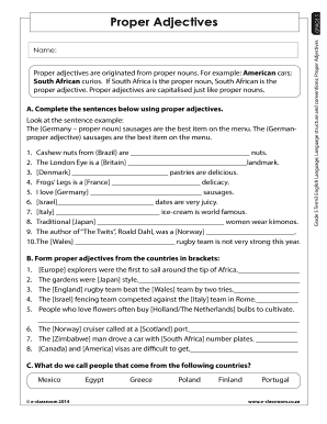 Proper Adjectives Worksheet